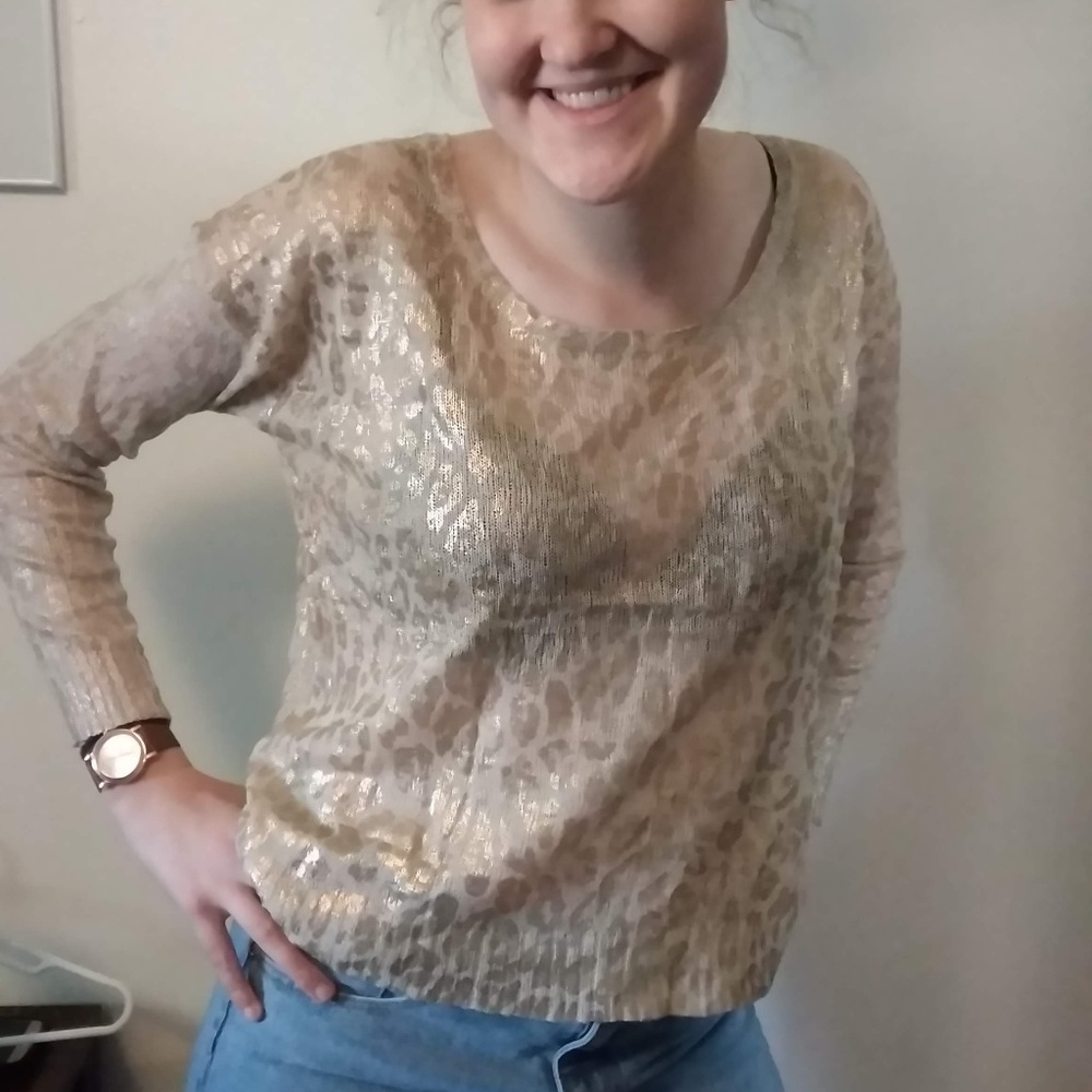 Sheer metallic wheat animal print sweater size M/L